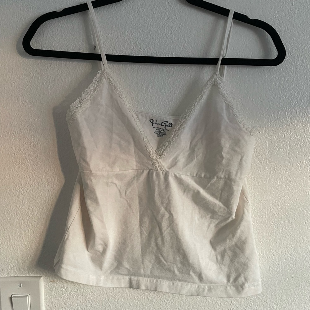 John Galt white lace tank top